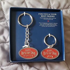 Two's Company Rescue Dog Keychain and Dog Tag
